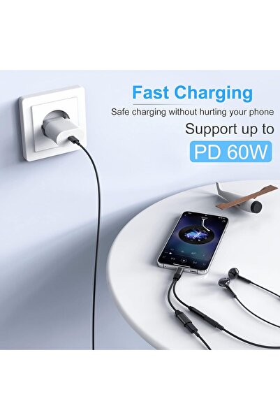 Deppo Trend Samsung Xiaomi Uyumlu Type-C Jack Kulaklık Çevirici Dönüştürücü Örgü Kablo Bluetooth Gerektirmez