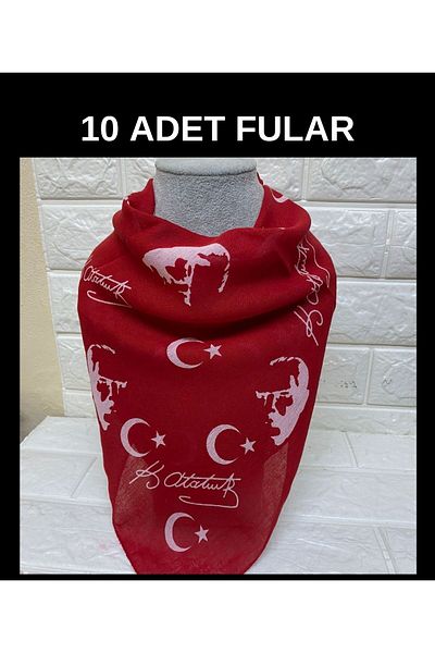 sema aksesuar 10 Pieces 100Year Special Red Moon Star and Ataturk Silhouette Signed Scarf - 23 April, 19 May