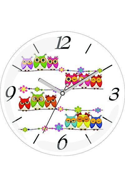 ART HEDİYE Ceas de perete din sticlă reală cu bufnițe zâmbitoare, diametru 30...