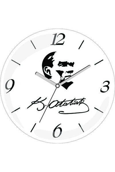 ART HEDİYE Ceas de perete din sticlă reală cu semnătură Atatürk, fundal alb, ...