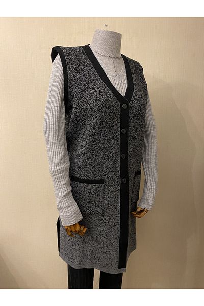 TEK Patterned Black Smoked Knitwear Vest for Young Mother