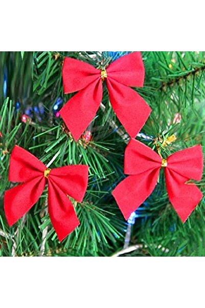 Happyland زخرفة شجرة السنة الجديدة القوس الأحمر المخملي 12 قطعة 5 سم