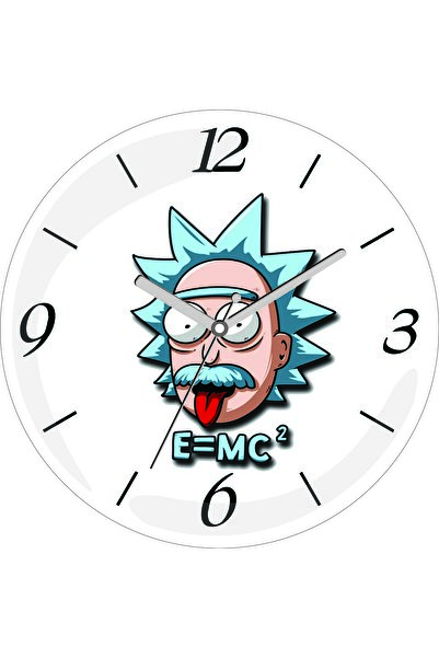 ART HEDİYE ALBERT EINSTEIN E=mc Ricky Diametru 30cm Ceas de perete din sticlă reală cu cupolă silențioasă