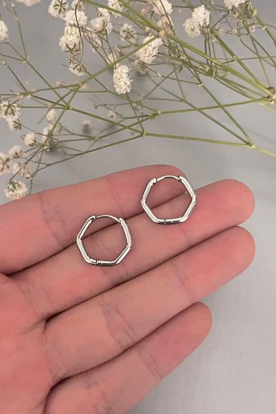 Jaida Moda Unisex Silver Geometric Shaped Steel Hoop Earrings