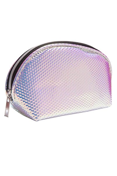 bilger Hologram Gümüş Tırtıklı Kambur Makyaj Çantası