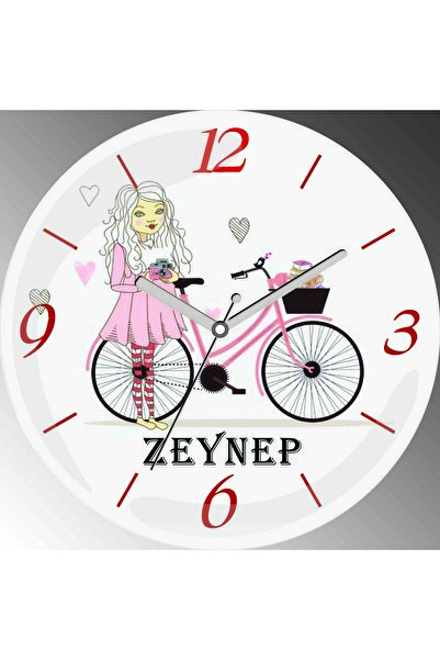 ART HEDİYE Ceas de perete din sticlă reală cu diametrul de 30 cm, cu model de fată cu bicicletă, cu bombă de acarieni silențioasă, cel mai bine vândut