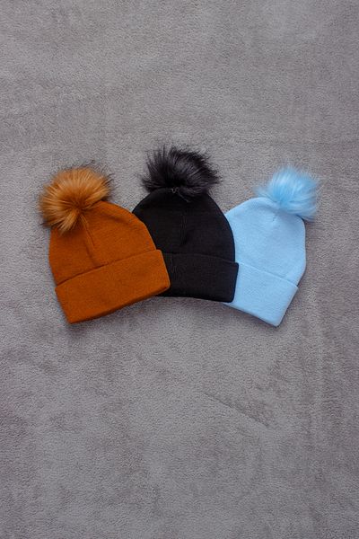 ADABEBEK Set de 3 piese unisex cu pompon unic, tricotaje, beretă, mărimea copiilor