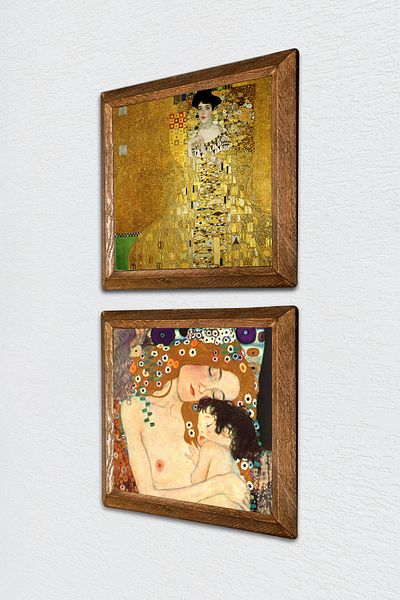 Pinecone Πορτρέτο του Gustav Klimt Bauer, Πέτρινη Ζωγραφική Τοίχων Μητέρας Παιδιών Διακόσμηση τοίχου με ξύλινο πλαίσιο -W2-361-