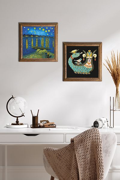 Pinecone Van Gogh A Starry Night on the Rhine, Stone Wall Painting of the Shrew Framed Wall Decor -W2-282-