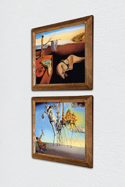 Pinecone Salvador Dalí The Persistence of Memory, Saint Antonius Stone Wall Painting Decor de perete cu rame din lemn -W2-594-