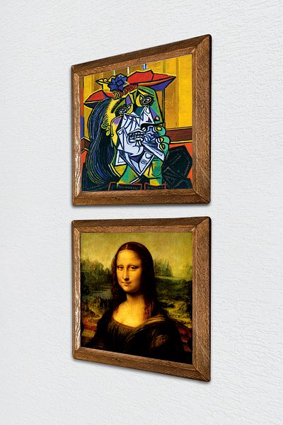 Pinecone Picasso Crying Woman, Leonardo Da Vinci Mona Lisa Stone Wall Painting Framed Wall Decor -W2-333-