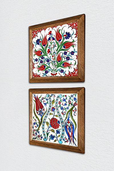 Pinecone Tulip Stone Wall Painting Wooden Framed Wall Decor 2 Piece Painting Set Wall Art -W2-509-