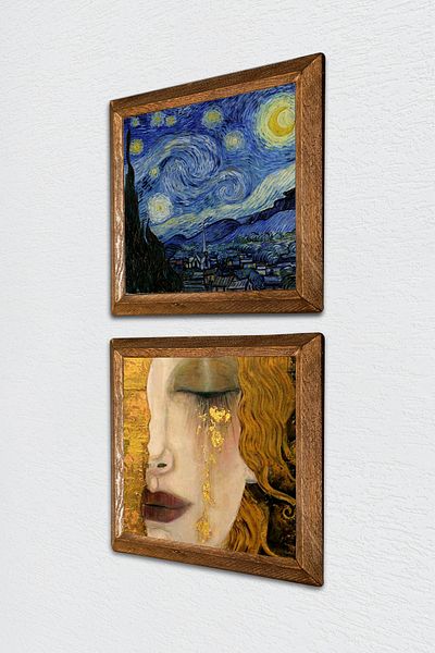 Pinecone Van Gogh Starry Night, Klimt Golden Tears Stone Wall Painting Framed Wall Decor -W2-363-