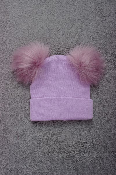 ADABEBEK Unisex Double Pompom Solid Color Knitwear Beret Kids Size