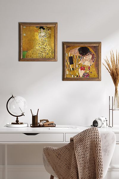 Pinecone Gustav Klimt Portrait of Adele Bloch-Bauer, the Kiss Stone Wall Painting Framed Wall Decor -W2-358-
