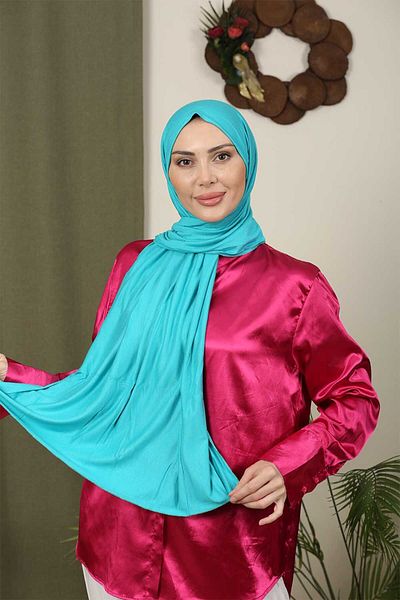 Trablus Hijab Women's Lycra Luxury Combed Cotton Shawl Turquoise