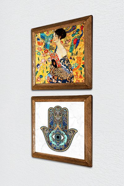 Pinecone Γυναίκα Gustav Fan, Fatma Mother Hand (Hamsa) Πέτρινη Ζωγραφική Τοίχων Διακόσμηση τοίχου με κορνίζα -W2-70-