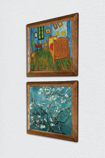 Pinecone Van Gogh Bedroom at Arles, Almond Tree Stone Wall Painting Wood Framed Wall Decor -W2-375-