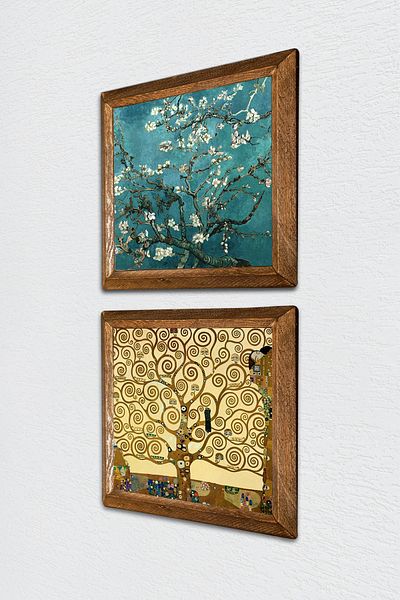 Pinecone Van Gogh Almond Tree, Gustav Klimt Tree of Life Stone Wall Painting Framed Wall Decor -W2-346-