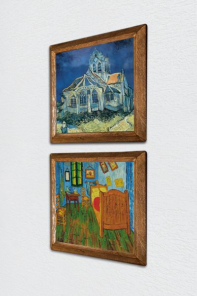 Pinecone Biserica din Van Gogh Auvers, Dormitor Pictură pe perete din piatră Decor de perete cu rame din lemn -W2-396-