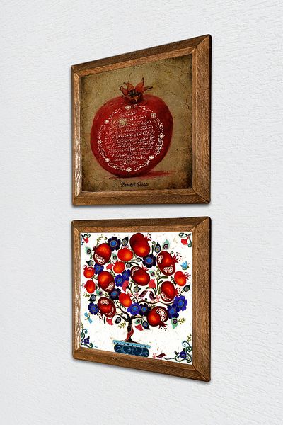 Pinecone Προσευχή για πλούσια, Ζωγραφική σε πέτρα από ξύλο ρόδι Διακόσμηση τοίχου με ξύλινο πλαίσιο 2 τεμάχια Σετ ζωγραφικής -W2-149-