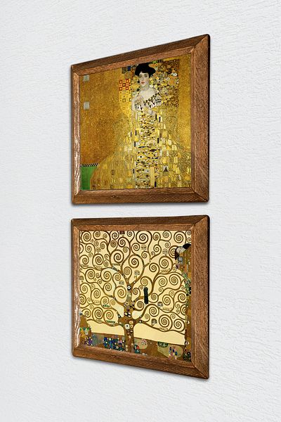 Pinecone Gustav Klimt Portrait of Bauer, Tree of Life Stone Wall Painting Wood Framed Wall Decor -W2-354-