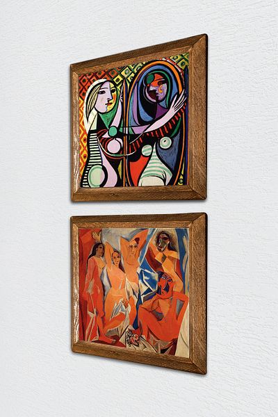 Pinecone Picasso Girls of Avignon, Girl in front of the Mirror Stone Wall Painting Framed Wall Decor -W2-601-