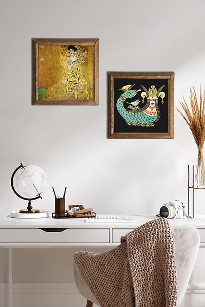 Pinecone Portrait of Gustav Klimt Bauer, Shahmeran Stone Wall Painting with Wood Frame Wall Decor -W2-276-