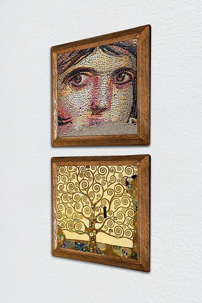 Pinecone Gypsy Girl Mosaic, Gustav Klimt Tree of Life Stone Wall Painting Framed Wall Decor -W2-349-