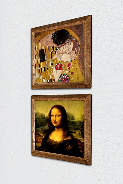 Pinecone Gustav Klimt the Kiss, Leonardo Da Vinci Mona Lisa Stone Wall Painting Framed Wall Decor -W2-324-