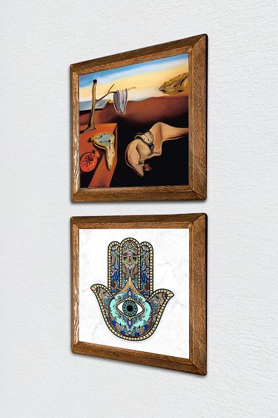 Pinecone Salvador Dali the Persistence of Memory, Fatma Mother Hand (Hamsa) Stone Wall Painting Framed Wall Decor -W2-82-