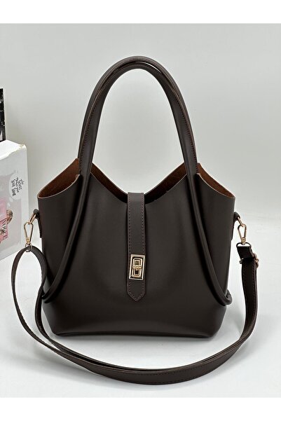 lilienbag حقيبة يد وكتف نسائية أنيقة من الجلد الصناعي مع حزام بإبزيم حديدي وحزام مزدوج وحقيبة مكياج