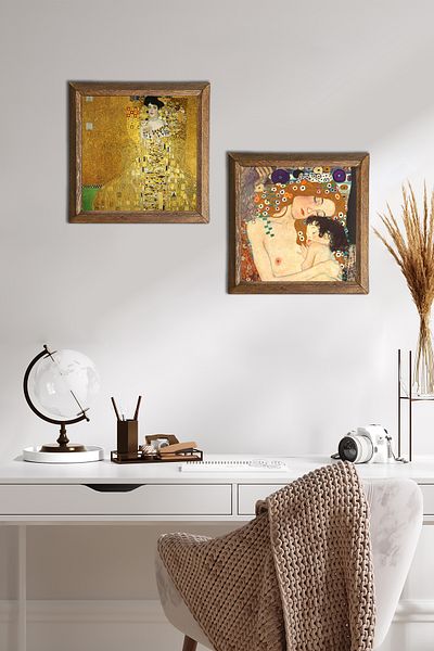 Pinecone Πορτρέτο του Gustav Klimt Bauer, Πέτρινη Ζωγραφική Τοίχων Μητέρας Παιδιών Διακόσμηση τοίχου με ξύλινο πλαίσιο -W2-361-