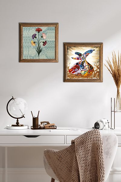 Pinecone Marbling Art, Chalkstone Ζωγραφική Τοίχων με Ξύλινο Πλαίσιο Διακόσμηση Τοίχου 2 τεμαχίων Σετ ζωγραφικής -W2-634-