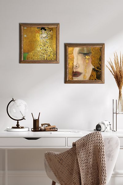 Pinecone Portrait of Gustav Klimt Bauer, Golden Tears Stone Wall Painting Framed Wall Decor -W2-368-