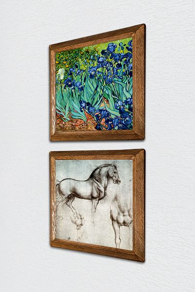 Pinecone Van Gogh Iris, Άγαλμα Αλόγου Λεονάρντον Ντα Βίντσι Πέτρινη Ζωγραφική Τοίχου Διακόσμηση τοίχου με κορνίζα -W2-318-