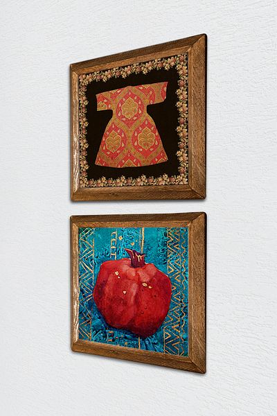 Pinecone Cardigan-I Sheriff, Pomegranate Stone Wall Painting Wooden Framed Wall Decor Set of 2 Painting Wall Art -W2-129-