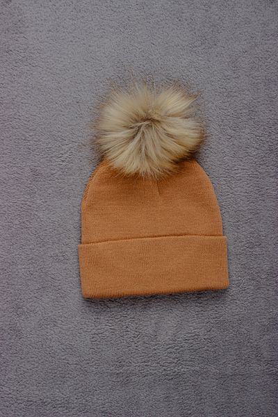 ADABEBEK Unisex Single Pompom Solid Color Knitwear Beret Kids Size