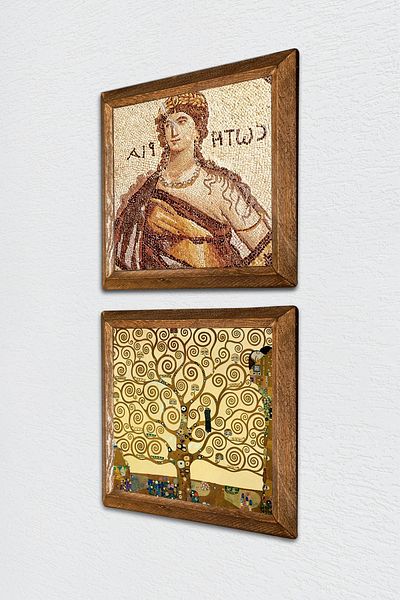 Pinecone Mosaic of Soteria, Gustav Klimt Tree of Life Stone Wall Painting Wood Framed Wall Decor -W2-350-