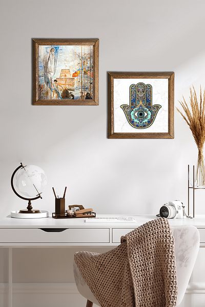Pinecone Salvador Dali Discovery of America, Fatma Mother Hand Stone Wall Painting Framed Wall Decor -W2-80-