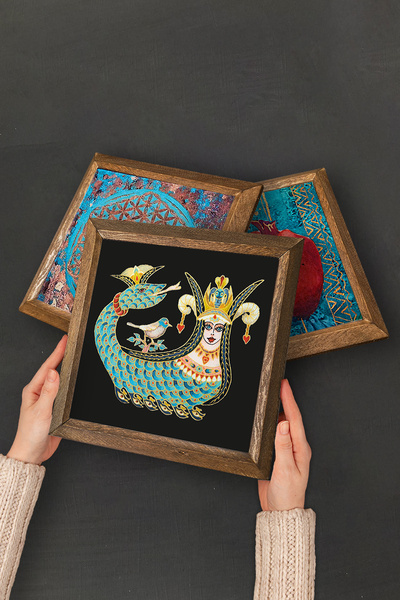 Pinecone Yaşam Çiçeği, Hayat Ağacı Taş Duvar Tablosu Ahşap Çerçeveli Duvar Dekoru 2 Parça Tablo Seti -W2-226-