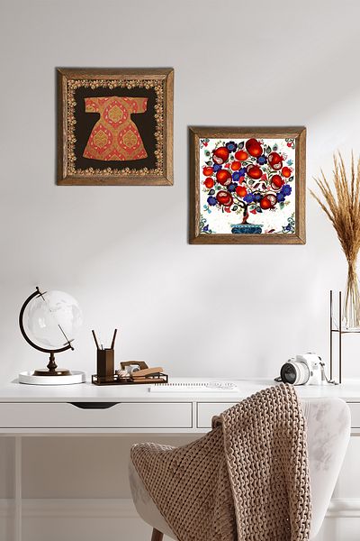 Pinecone Cardigan-I Sheriff, Pomegranate Tree Stone Wall Painting Wooden Framed Wall Decor 2 Piece Painting Set -W2-178-
