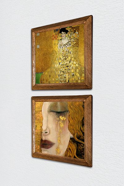 Pinecone Portrait of Gustav Klimt Bauer, Golden Tears Stone Wall Painting Framed Wall Decor -W2-368-