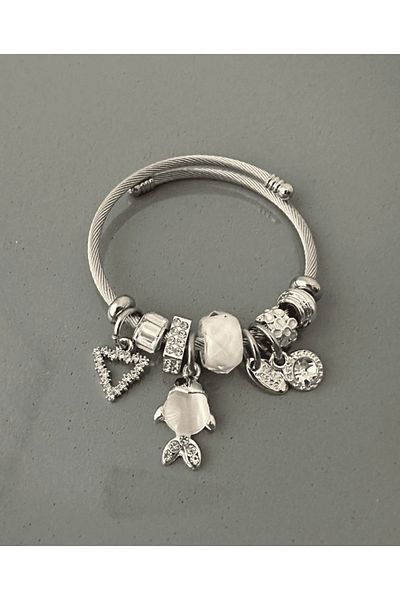 Jeros Accessories Steel Bracelet with White Fish Charm