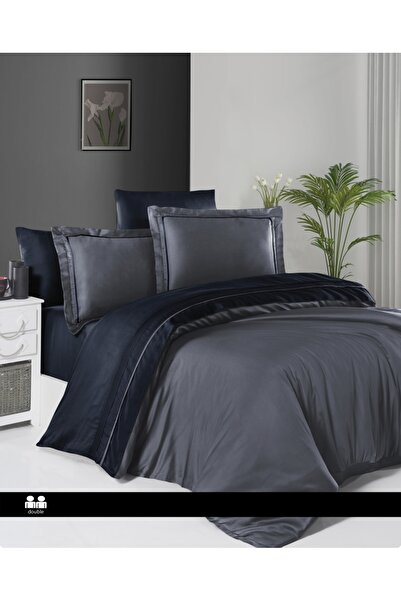 DENİZLİ ÇEYİZ Set de lenjerie de pat din satin de lux, nuanța Dark, Serenity ...