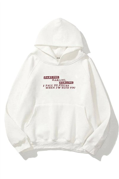 Gofeel Hanorac oversize Darling cu glugă, din material gros, 3 fire, alb, mod...