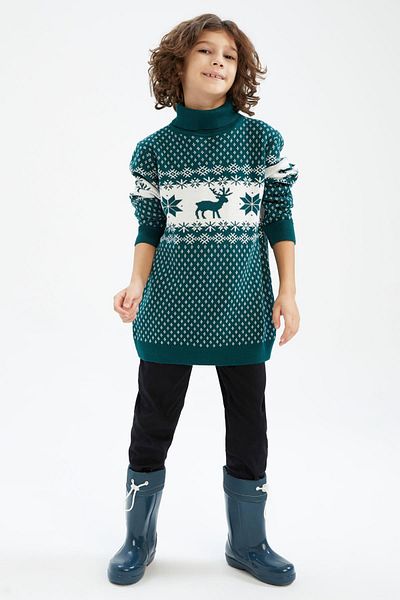 DeFacto Boy's Christmas Themed Turtleneck Knitwear Sweater X9741A623Cw