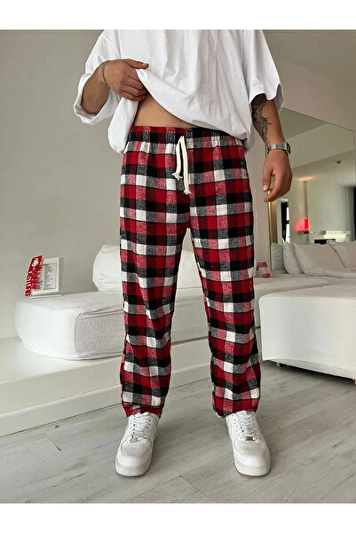 Gofeel Harajuku Street Ekose Siyah/Kırmızı Relax Bol Eşofman Altı HS