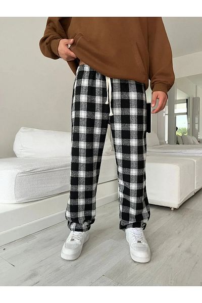Gofeel Harajuku Street Plaid Black/White Relax Loose Sweatpants HS