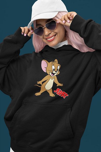 Fuddy Moda Hanorac cu glugă cu imprimeu Tom și Jerry pentru cupluri, hanorac supradimensionat unisex pentru cuplu